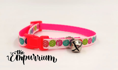 Holiday Cat Collar - Colorful Snowflakes - Pink
