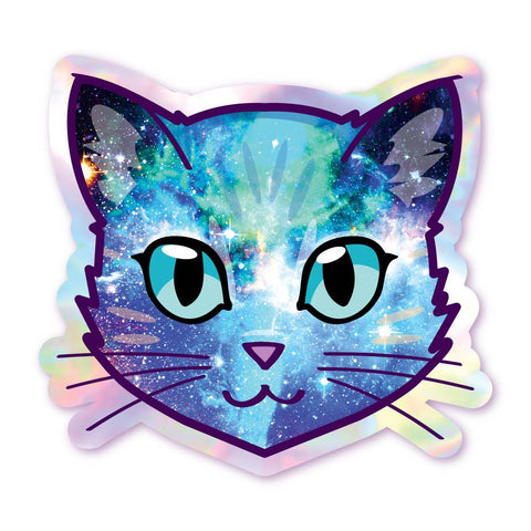 Galaxy Cat - Blue - Holographic Cat Sticker