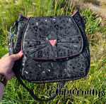 Black Leopard Print with Pink Cat Handbag