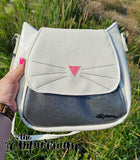 White with Black Glitter Cat Handbag
