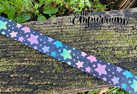 Pastel Rainbow Stars - Black - 1" Wide Webbing