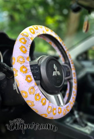 Steering Wheel Cover - Donut Cats - Orange on Pink