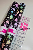 Rainbow Pastel Stars on Black - Smooth Vinyl Roll