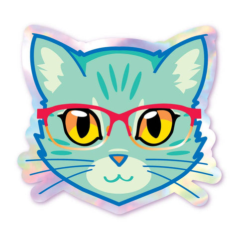 Glasses Kitty - Holographic Cat Sticker