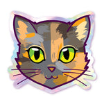 Tortie - Green Eyes - Holographic Cat Sticker