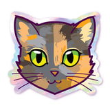 Tortie - Green Eyes - Holographic Cat Sticker