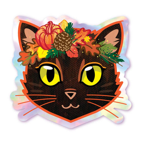 Autumn Harvest Crown - Holographic Cat Sticker