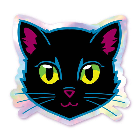 Black Cat - Green Eyes - Holographic Cat Sticker