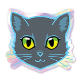 Dark Grey Kitty - Green Eyes - Holographic Cat Sticker