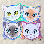 White Cat - Green Eyes - Holographic Cat Sticker