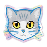 Grey & White Tabby - Yellow Eyes - Holographic Cat Sticker