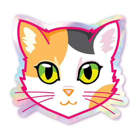 Calico - Green Eyes - Holographic Cat Sticker