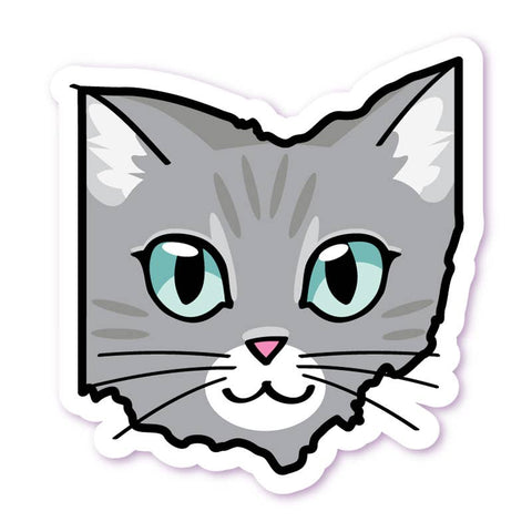 Ohio Cat Sticker - Light Grey Tabby