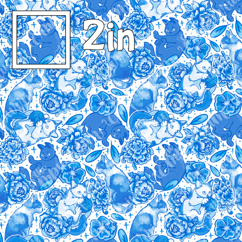 Blue Porcelain Cats - Smooth Vinyl Roll