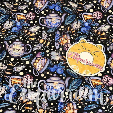 Bees and Teas Dark - Cotton Woven by the HALF Yard