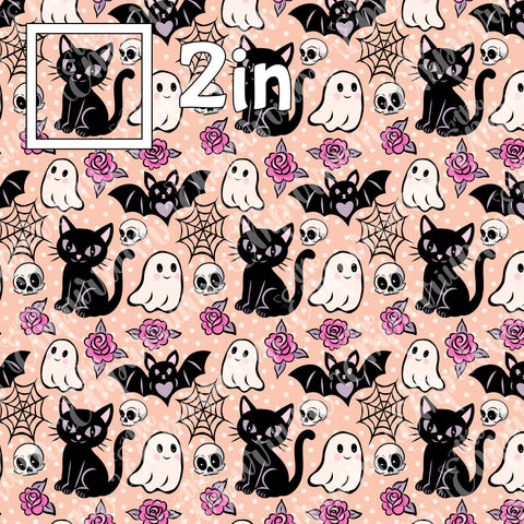 Halloween Tats Peach - Cotton Woven by the HALF Yard