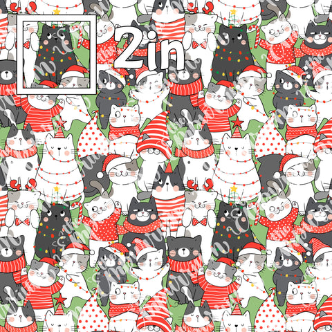 Holiday Cats Stacked - Smooth Vinyl Roll