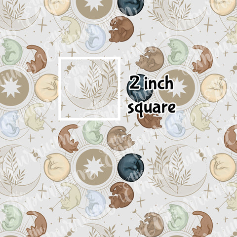 Light Moon Phase Cats - Cotton Woven by the HALF Yard