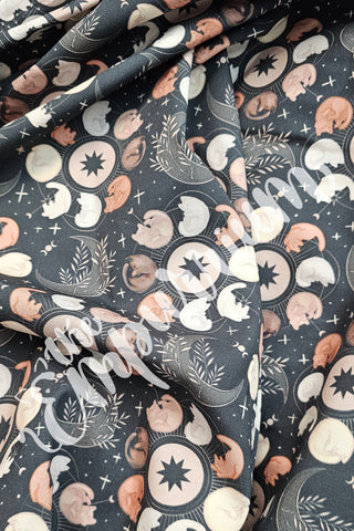 Moon Phase Cats Dark - Cotton Woven by the HALF Yard