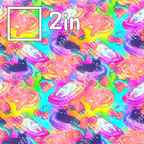 Rainbow Kitty Poolside - Smooth Vinyl Roll