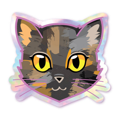 Tortie - Yellow Eyes - Holographic Cat Sticker