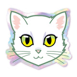 White Cat - Green Eyes - Holographic Cat Sticker