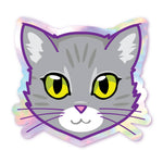 Grey Tabby - Green Eyes - Holographic Cat Sticker