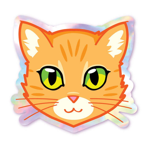 Orange Tabby - Green Eyes - Holographic Cat Sticker