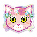 Flower Crown Kitty - Pink - Holographic Cat Sticker