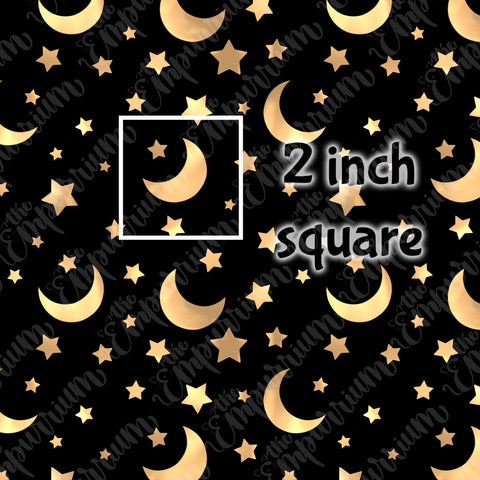 Black and Gold Moon and Stars - Smooth Vinyl Roll
