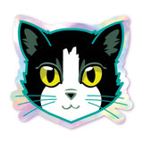 Tuxedo Kitty - Green Eyes - Holographic Cat Sticker