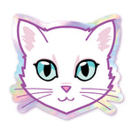 White Cat - Blue Eyes - Holographic Cat Sticker