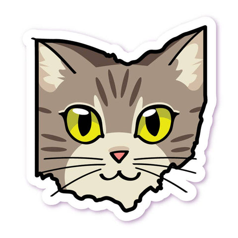 Ohio Cat Sticker - Brown Grey Tabby