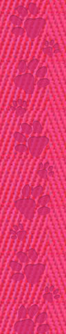 Neon Pink - Debossed Paw Print Webbing - 1" Wide Webbing