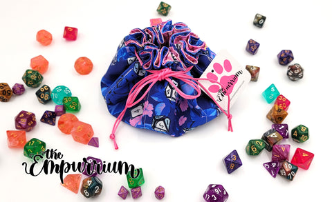 Dice / Jewelry Bag- Critical Rose - Blue and Pink