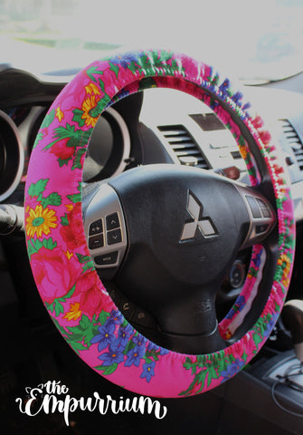 Steering Wheel Cover - Floral on Pink
