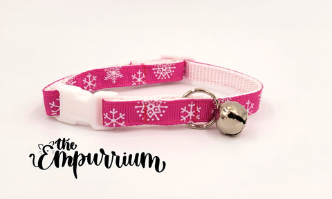 Holiday Cat Collar - Snowflakes - Pink