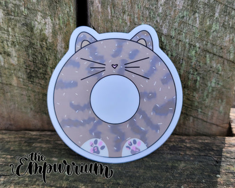 Donut Cat Vinyl Sticker - Grey Tabby
