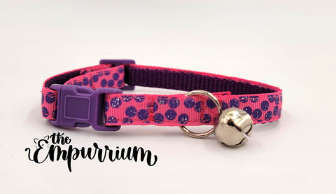 Cat Collar - Silly Dots - Purple on Pink