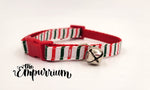 Holiday Cat Collar - Christmas Stripes - Red/Red