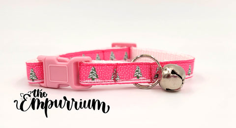 Holiday Cat Collar - Winter Trees - Pink