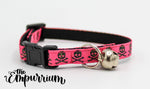 Halloween Cat Collar - Glitter Black Skulls on Pink