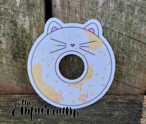 Donut Cat Vinyl Sticker - White and Cream