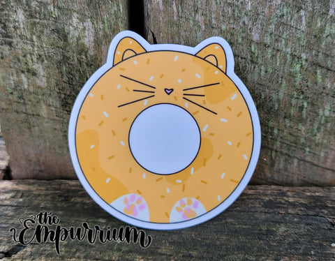 Donut Cat Vinyl Sticker - Orange and White