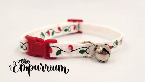 Holiday Cat Collar - Christmas Lights - White/Red