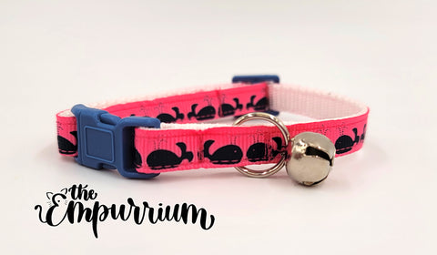 Cat Collar - Whales - Pink / Navy