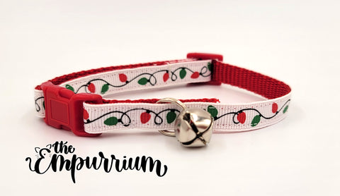 Holiday Cat Collar - Christmas Lights - Red/Red