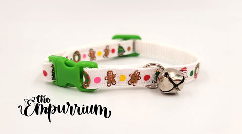 Holiday Cat Collar - Christmas Friends - White/Green