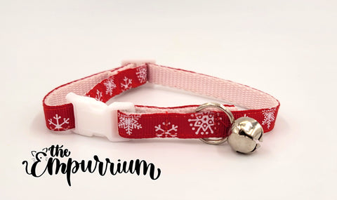 Holiday Cat Collar - Snowflakes - Red