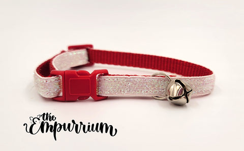 Holiday Cat Collar - Christmas Bling - White/Red